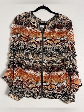 Chico's Womens 3(XL/16) Ruched Jacket Full Zip Multicolor SnakeSkin 3/4 Sleeves